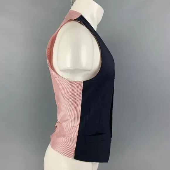 GIORGIO ARMANI Size 36 Navy Grid Wool Silk Buttoned Vest